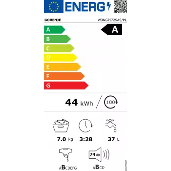 Gorenje W3NGPI72SAS/PL Lavatrice a carica frontale freestanding 7 kg 1200 giri/min con SteamTech e motore inverter PowerDrive