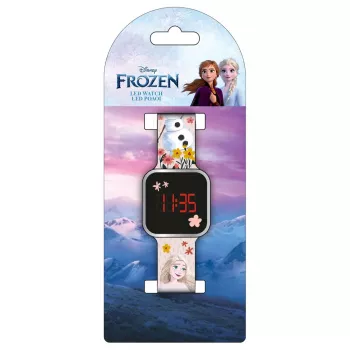 PULIO orologio digitale LED Diakakis - orologio per bambini Frozen con display LED rosso, cinturino in silicone blu/viola, tema ufficiale Disney Frozen