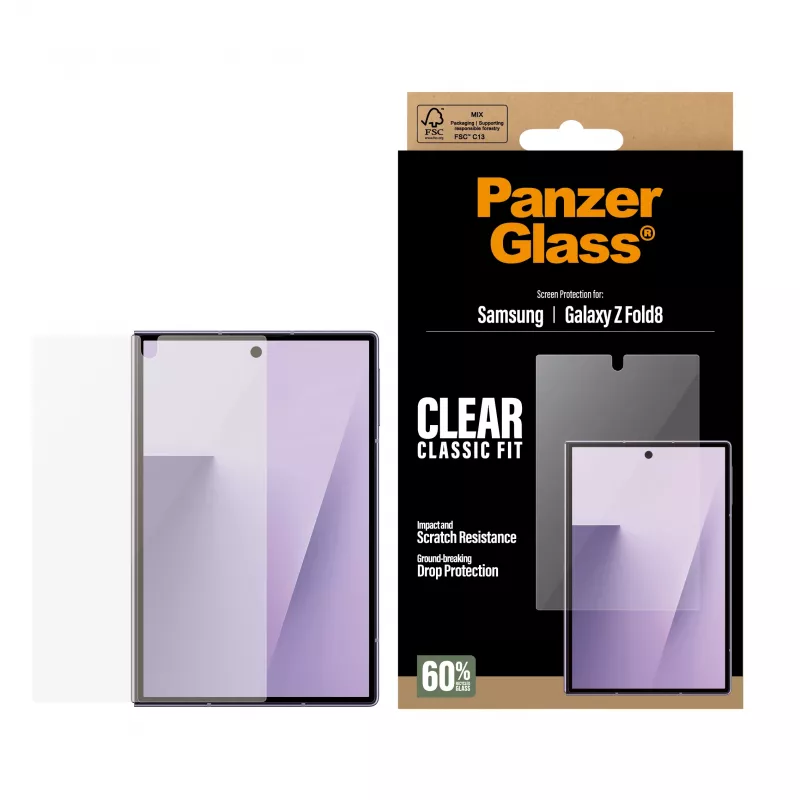 PanzerGlass ClassicFit protezione display per Samsung Galaxy Z Fold8 – vetro temperato, 9H, antibatterico, compatibile con cover