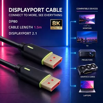 QOLTEC cavo DisplayPort M/M v2.1 80G 1,5m nero