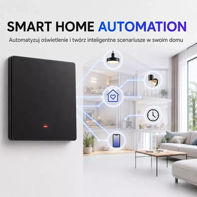 Qoltec 52722 interruttore luce smart Wi-Fi, 1 canale, pannello touch, timer, Tuya/Smart Life, nero
