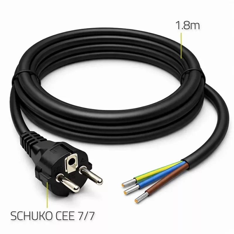 QOLTEC 54598 Schuko CEE 7/7 su cavo di alimentazione spellato e stagnato 3m H05VV-F 3x1,0mm² nero