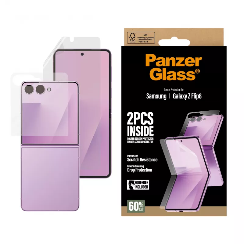 PanzerGlass PG65143 set protezione schermo per Samsung Galaxy Z Flip8, vetro Cover Screen + pellicola TPU