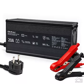 Qoltec Caricabatterie intelligente per batterie LiFePO4 12V 20A con indicatore LED e raffreddamento attivo