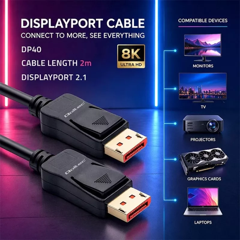 QOLTEC Cavo DisplayPort M/M v2.1 40G 2m