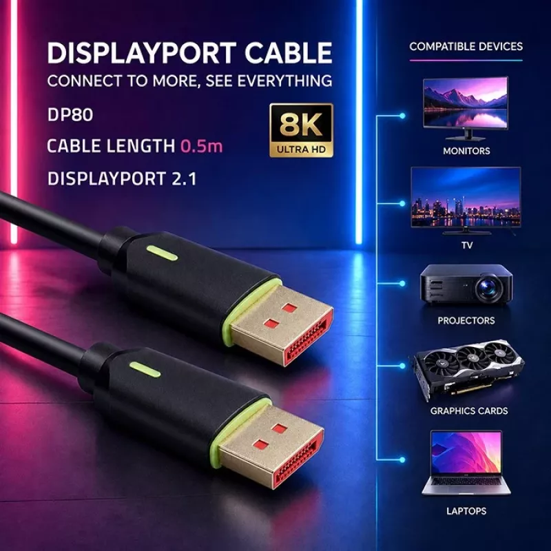 QOLTEC Cavo DisplayPort M/M v2.1 80G 0,5 m