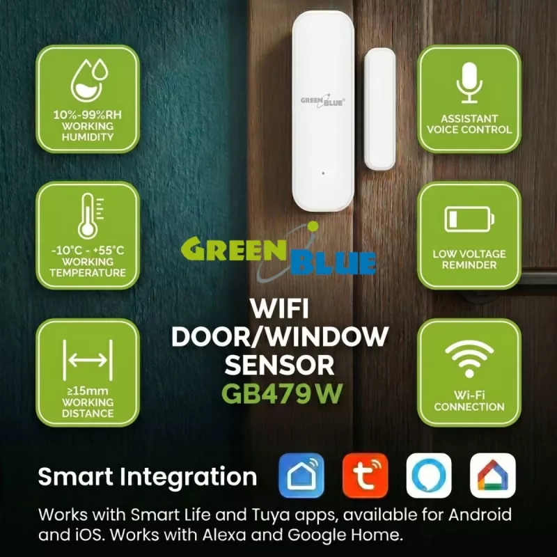 GREENBLUE GB479 W sensore Wi-Fi senza fili per porte/finestre, bianco
