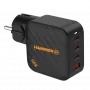 Alimentatore HAMMER RapidCharge 100W GaN, 2x USB-C PD 100W + 1x USB-A QC 30W, nero