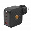 Alimentatore HAMMER RapidCharge 100W GaN, 2x USB-C PD 100W + 1x USB-A QC 30W, nero