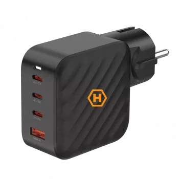 Alimentatore HAMMER RapidCharge 100W GaN, 2x USB-C PD 100W + 1x USB-A QC 30W, nero