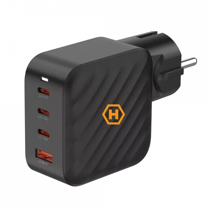 Alimentatore HAMMER RapidCharge 100W GaN, 2x USB-C PD 100W + 1x USB-A QC 30W, nero