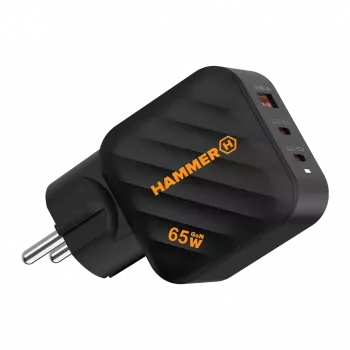 Alimentatore HAMMER RapidCharge 65W GaN - 2x USB-C PD, 1x USB-A QC, nero