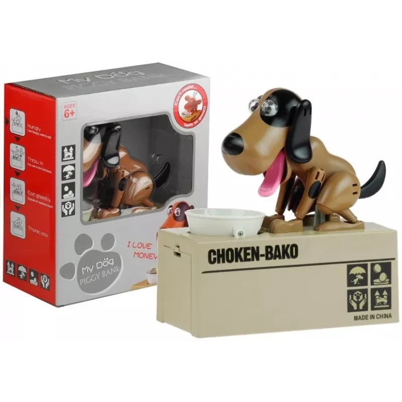 LEAN TOYS Salvadanaio robot mangia monete a forma di cane giocattolo salvadanaio marrone - nero