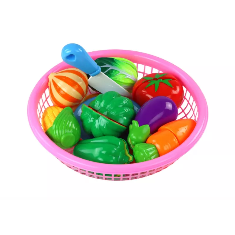 LEAN TOYS Verdura con velcro nel cestino – set giocattolo alimentare da 8 pezzi con piatto e coltello