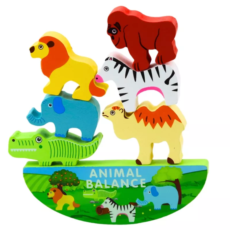 LEAN TOYS Gioco di abilità in legno animali in equilibrio 13 pezzi