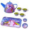 LEAN TOYS Servizio da tè in metallo per bambini con tazze, teiera e vassoio unicorno