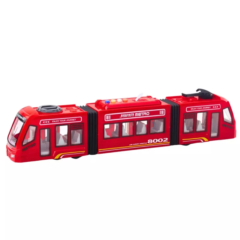 LEAN TOYS Tram Metropolitana Città con porte, luce e suono, Rosso 1:16