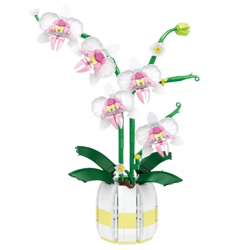 LEAN TOYS Orchidea Mattoncini Orchidea in vaso Rosa e Bianco 616 pezzi