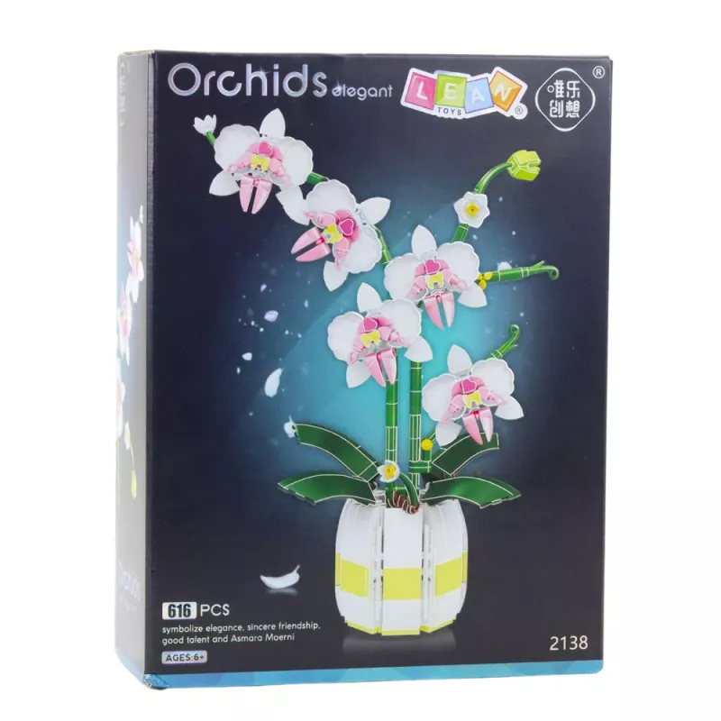 LEAN TOYS Orchidea Mattoncini Orchidea in vaso Rosa e Bianco 616 pezzi