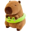 LEAN TOYS Peluche Capibara con salvagente verde e rana, Marrone, 20 cm