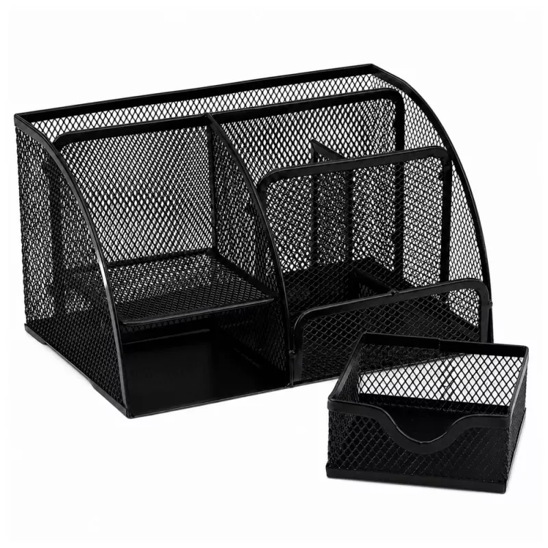 LEAN Organizer da scrivania in metallo con cassetto, 5 scomparti, Nero
