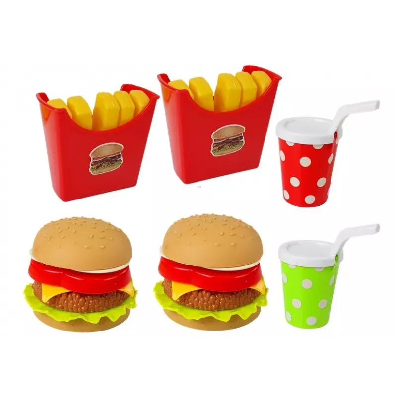 LEAN TOYS Set hamburger e patatine con vassoio | gioco di ruolo fast-food