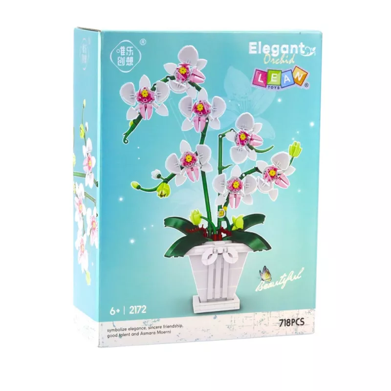 LEAN TOYS Orchidea mattoncini orchidea in vaso rosa e bianco 718 pezzi