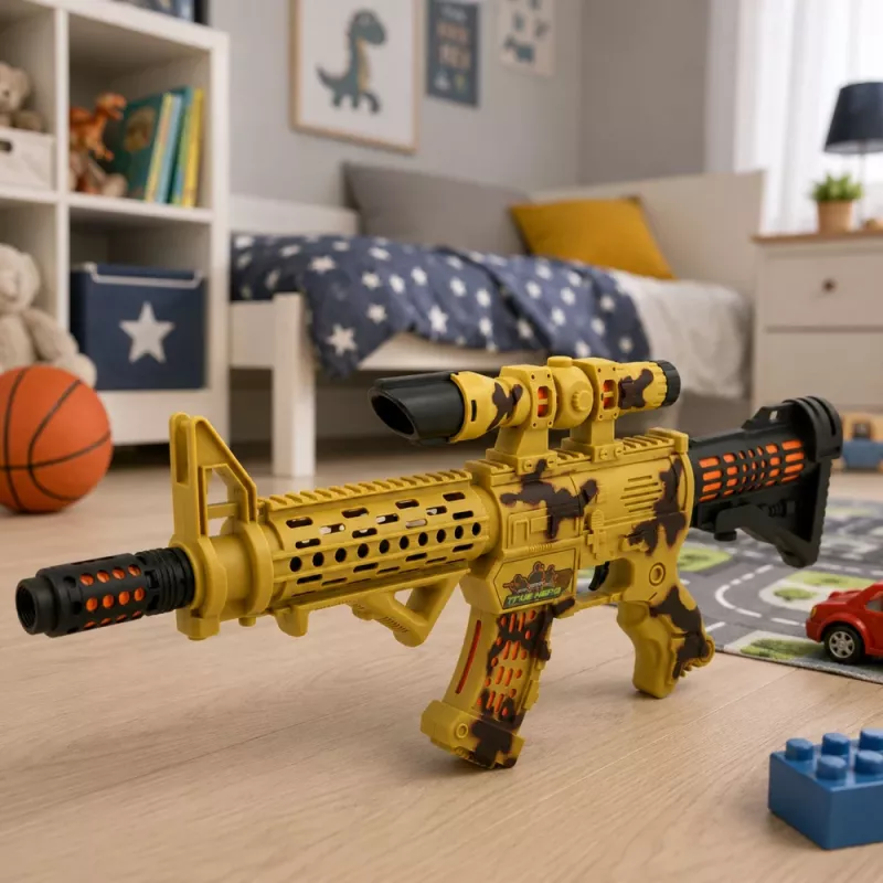 LEAN TOYS Fucile giocattolo mimetica mirino silenziatore mobile luce e suono 54 cm