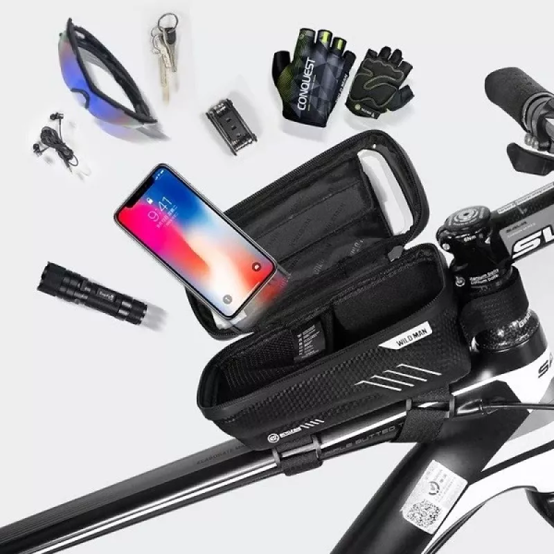WILDMAN Bike Holder Case M E2 1L nero - borsa da manubrio per smartphone, resistente agli schizzi, compatibile touchscreen, 1L di spazio