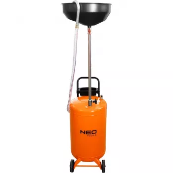 NEO TOOLS 10-810 Carrello mobile raccolta olio, a gravità, serbatoio 70 L, svuotamento pneumatico, vasca di raccolta 420 mm, regolabile in altezza 1000-1600 mm