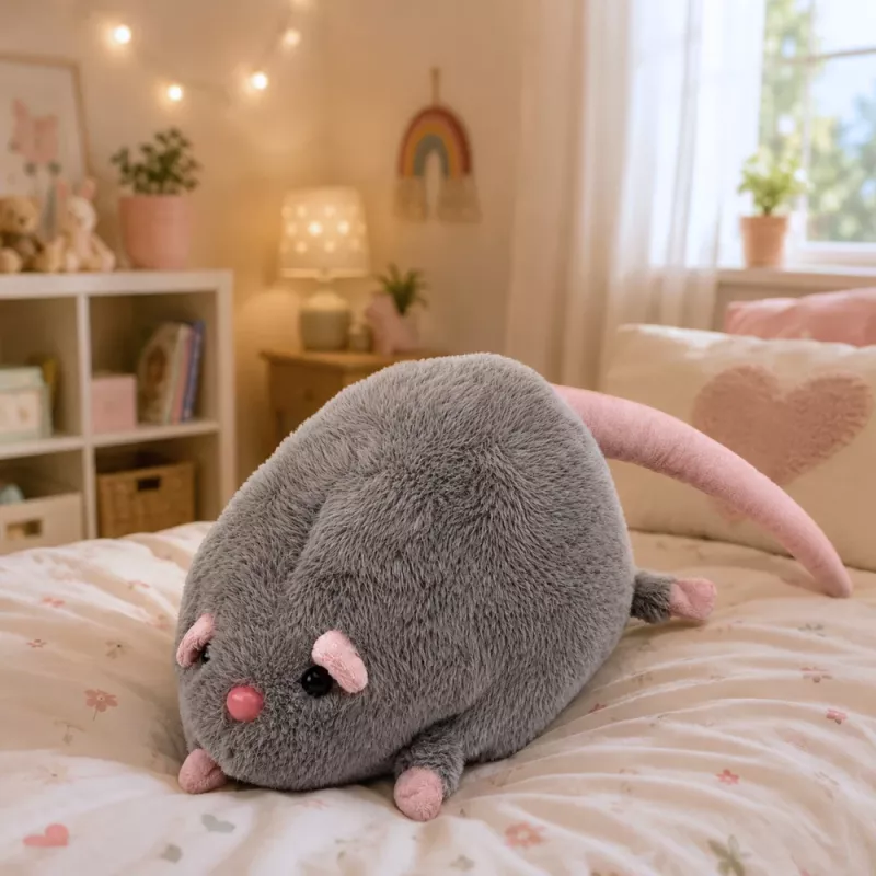 LEAN TOYS Peluche ratto con coda lunga, grigio, 40 cm