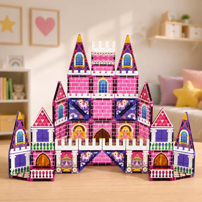LEAN TOYS Mattoncini magnetici castello della principessa rosa 58 pezzi