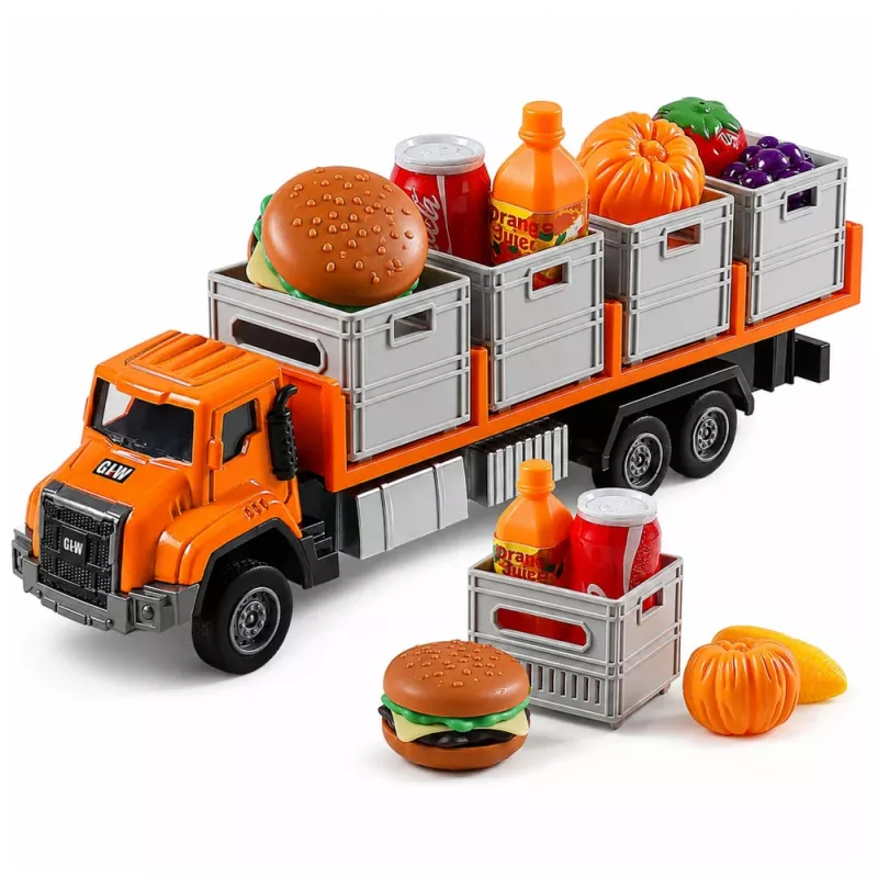 LEAN TOYS camion trasporto alimenti arancione modello die-cast 1:55