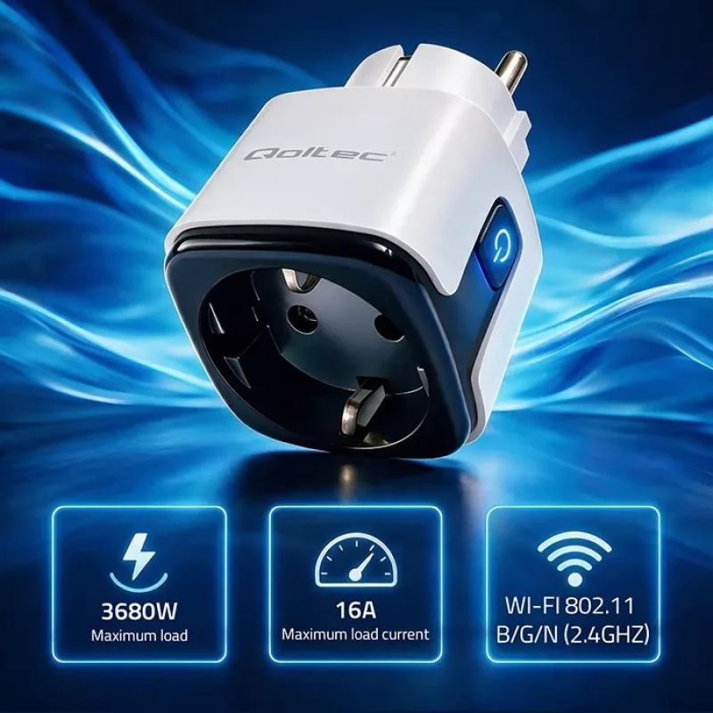 QOLTEC presa smart WiFi 16A con monitoraggio energia e timer