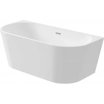 DEANTE KDS_015W vasca da bagno in acrilico da parete o freestanding 150 cm, ovale, bianca, capacità 220 l, troppopieno integrato, incl. scarico click-clack