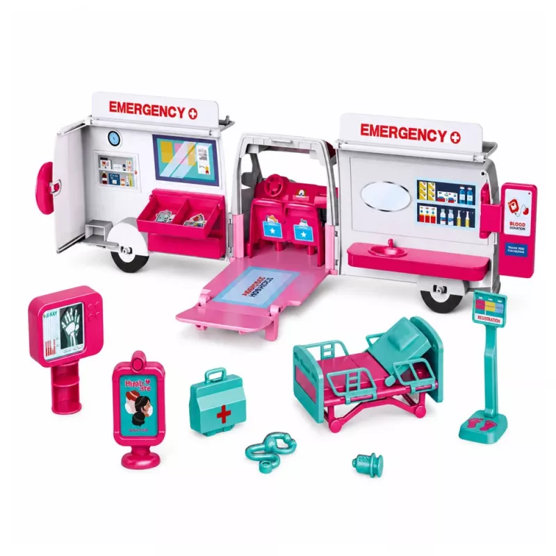 LEAN TOYS Ambulanza pieghevole per ospedale delle bambole accessorio mini bambola 11 pezzi