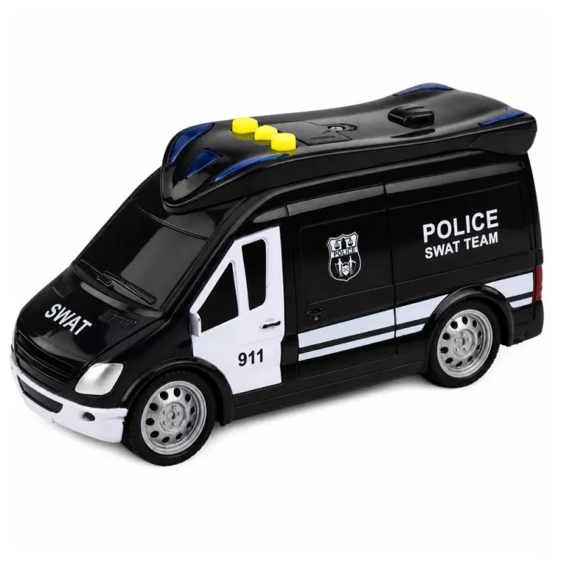 LEAN TOYS SWAT unità speciale auto della polizia van con luce e suono, scala 1:32, pull-back, metallo die-cast