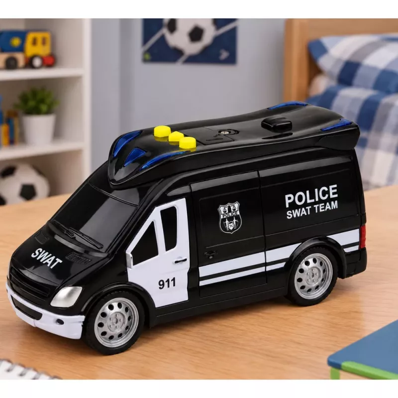 LEAN TOYS SWAT unità speciale auto della polizia van con luce e suono, scala 1:32, pull-back, metallo die-cast