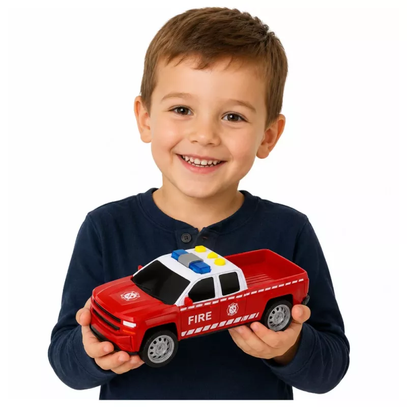 LEAN TOYS Set veicoli vigili del fuoco: elicottero e auto, luci, suoni 1:32