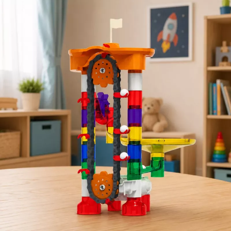 LEAN TOYS Blocchi da costruzione pista spaziale per sfere tunnel colorato 3D 85 pezzi