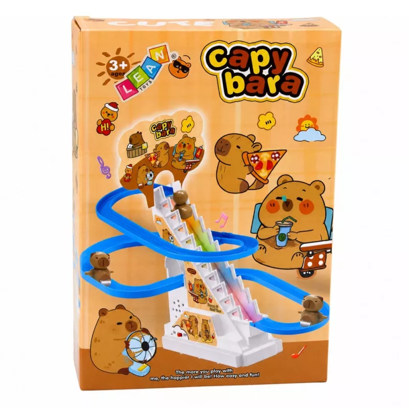 LEAN TOYS Capybara pista scivolo con gradini mobili, luce e suono - giocattolo musicale da arrampicata per bambini da 3 anni