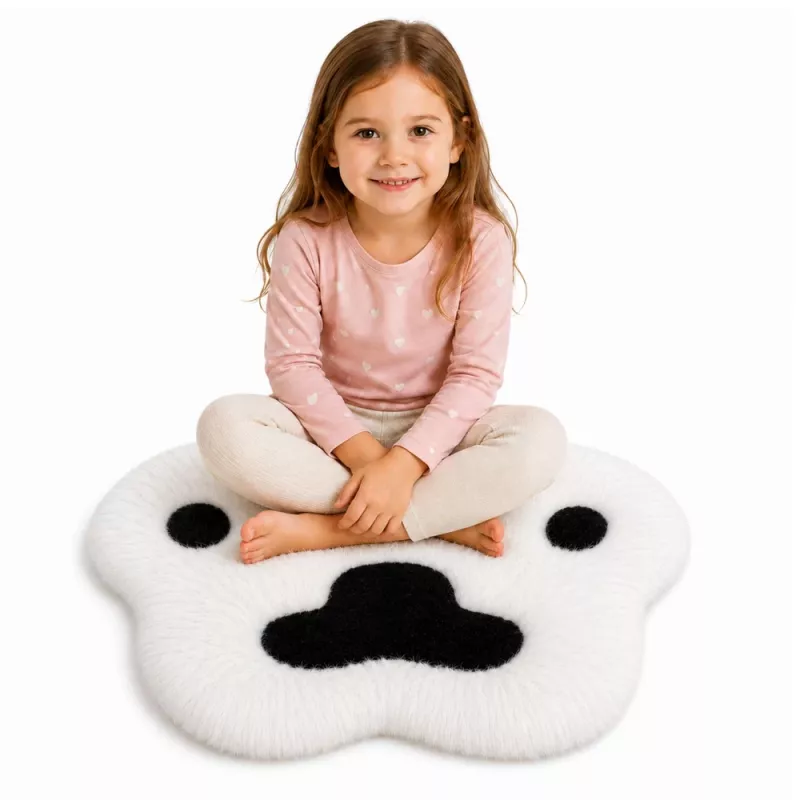 LEAN Tappeto zampa peluche pelo morbido nero e bianco 60 x 60 cm