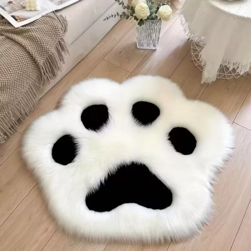 LEAN Tappeto zampa peluche pelo morbido nero e bianco 60 x 60 cm