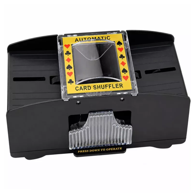 LEAN TOYS Mescolatore elettronico automatico di carte per 2 mazzi - a batteria, plastica ABS, nero