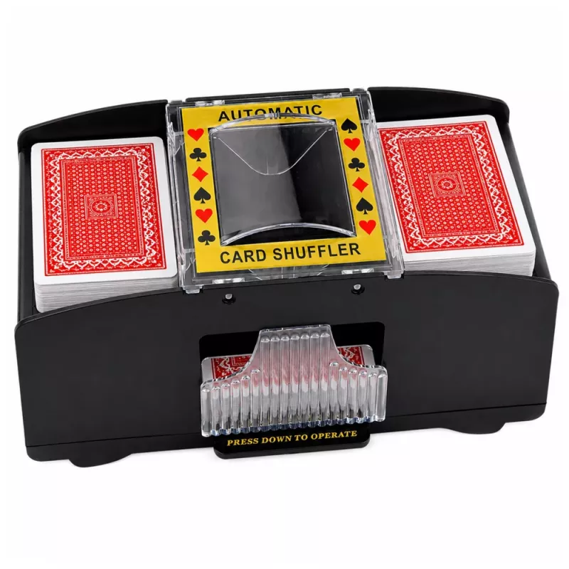 LEAN TOYS Mescolatore elettronico automatico di carte per 2 mazzi - a batteria, plastica ABS, nero