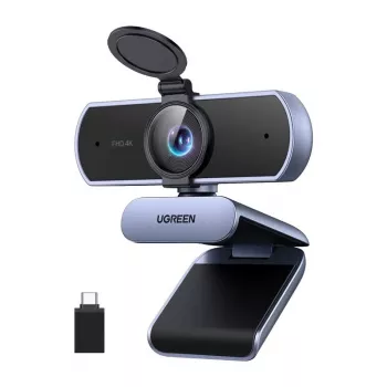 UGREEN FineCam Lite webcam 4K UHD con array di 4 microfoni, privacy shutter, campo visivo regolabile, auto-framing, HDR, USB-C, grigio