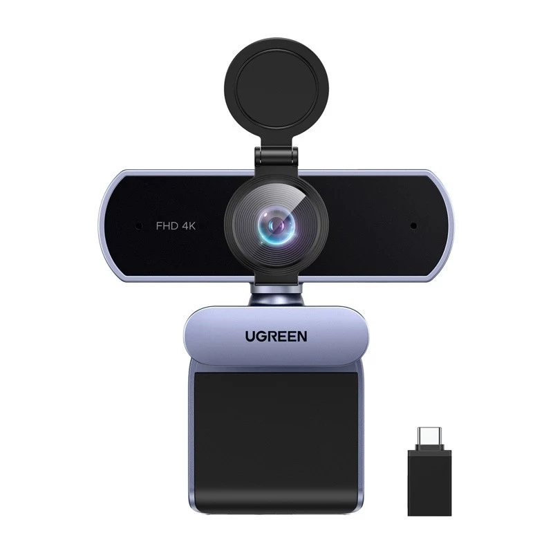UGREEN FineCam Lite webcam 4K UHD con array di 4 microfoni, privacy shutter, campo visivo regolabile, auto-framing, HDR, USB-C, grigio
