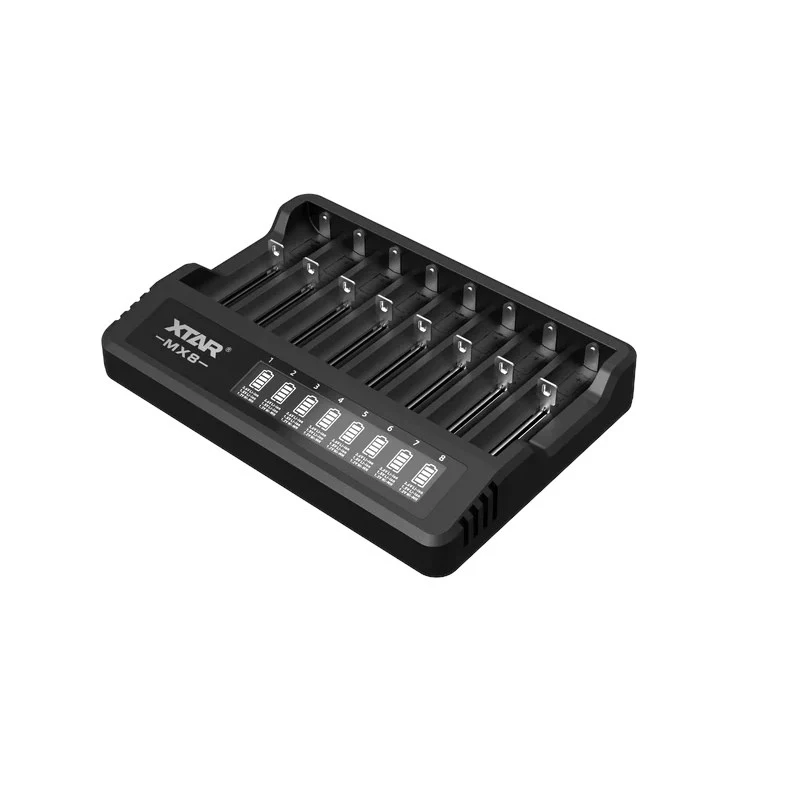 XTAR MX8 USB-C Caricabatterie Li-ion/Ni-MH, 3,7V/1,5V/1,2V