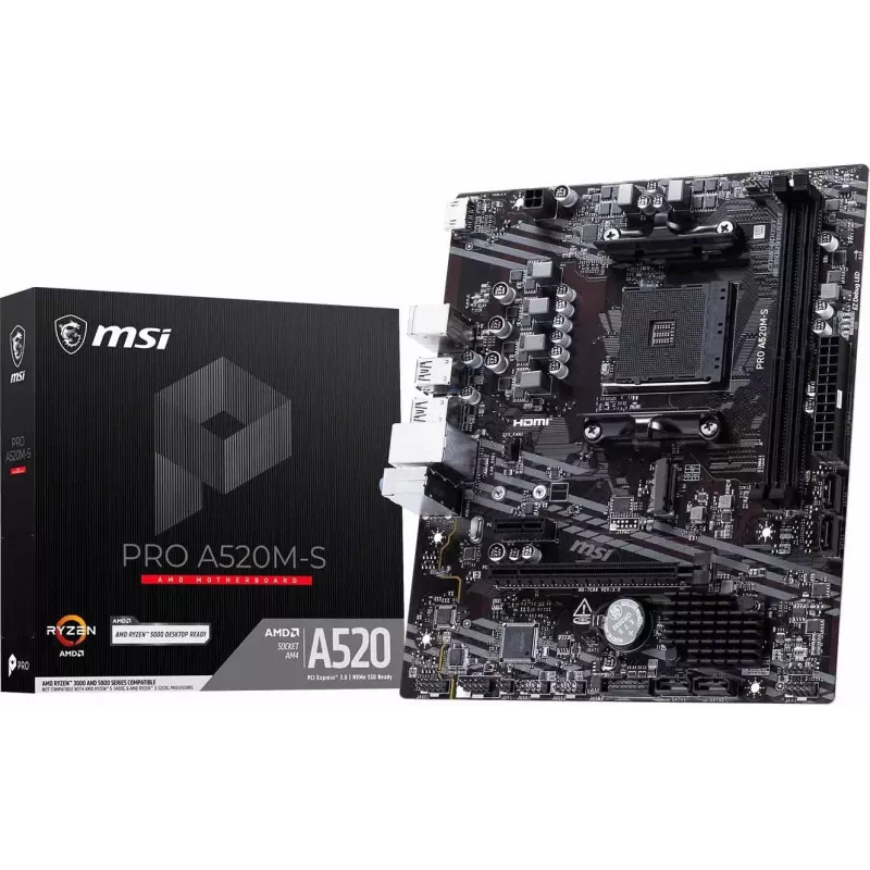 Scheda madre MSI PRO A520M-S AM4 Micro-ATX, AMD A520, DDR4, HDMI, Gigabit LAN