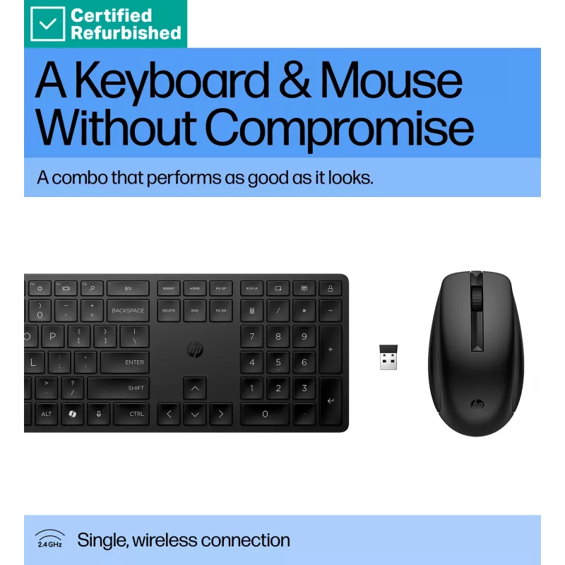 RENEW GOLD HP 655 set tastiera e mouse wireless, resistente agli schizzi - nero - inglese US